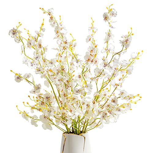 Garisey Orquídeas artificiales blancas de 38 pulgadas, 12 piezas de seda rústicas bailarinas orquídeas falsas mariposas orquídeas flores de boda hogar oficina decoración (blanco)