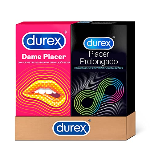 Durex Pack Preservativos Dame Placer con Puntos y Estrías & Preservativos Placer Prolongado con Efecto Retardante, 2x12 condones