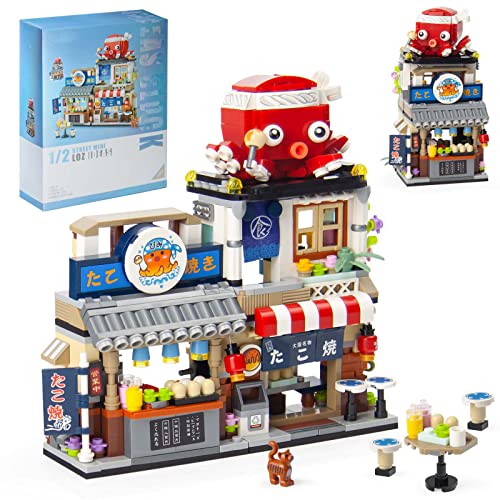 OundarM Kit de mini bloques plegables con vista a la calle japonesa, tienda Takoyaki, juguete de la tienda de la marca japonesa, regalo para adultos, niños, niñas 6+, no compatible con Lego (722
