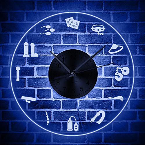 YQCCL Reloj De Pared Luminous Sex Shop Tienda Erótica Iluminación Led Reloj De Acrílico Travieso para Adultos Accesorio Intrigante Reloj De Pared Decorativo Regalo