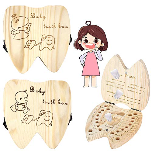 texto bebé dientes caja, NALCY 2 Paquete save cajas de madera personalizada caja de recuerdos de hoja caduca, personalizar personalizada bebé dientes caja Niña,Chico.