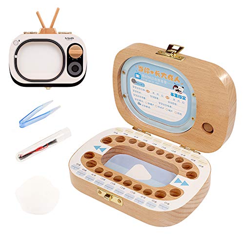 Qiuge Madera Creativa de Dientes Infantil TV Set Hoja caduca Preservación Caja de Diente de los Dientes de bebé Casa Caja de Almacenamiento QiuGe (Color : Color3)
