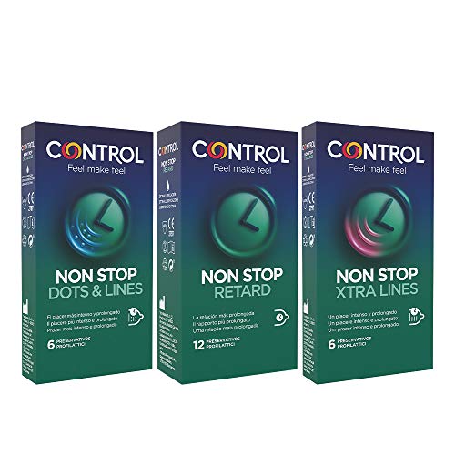 Control Efecto Retardante Pack de Preservativos: Non Stop Puntos y Estrías and Non Stop Retard and Non Stop Xtra Lines, 24 Condones, Pack de 3 Cajas