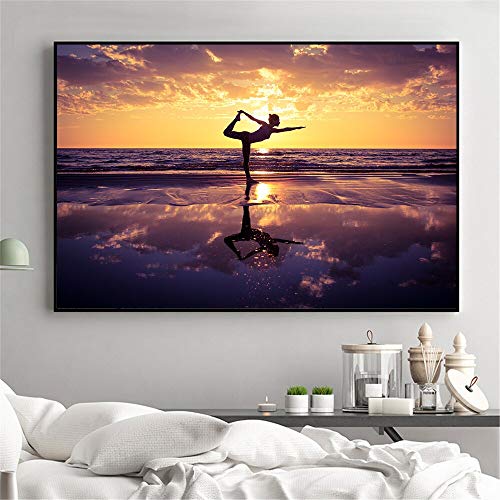 ALKOY Sunset Sea Yoga Girl 1000 Piezas de Rompecabezas de Madera Personalizados, Imágenes Completas, Juguetes DIY para Decoración de Adultos 50X75Cm