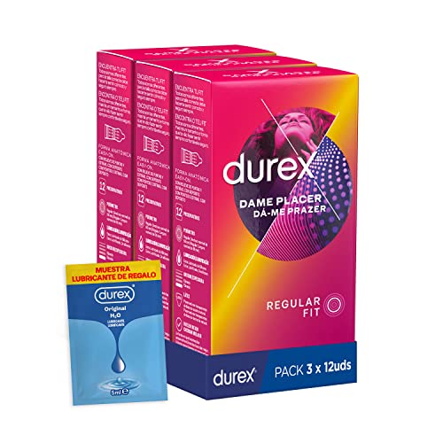 Durex Preservativos Dame Placer Con Puntos Y Estrías - 3x12 Condones Pack, Rosa, 12 Unidad (Paquete de 3), 36 Unidad