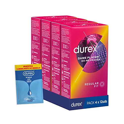Durex Dame Placer Condones Estriados 48 Preservativos Con Estrias, 12 Unidad - Pack de 4
