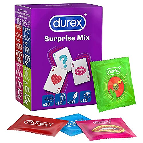Preservativos Durex Surprise Mix - Variedad excitante, cómoda y discreta - para un sexo seguro y una estimulación extra - paquete a granel de 40