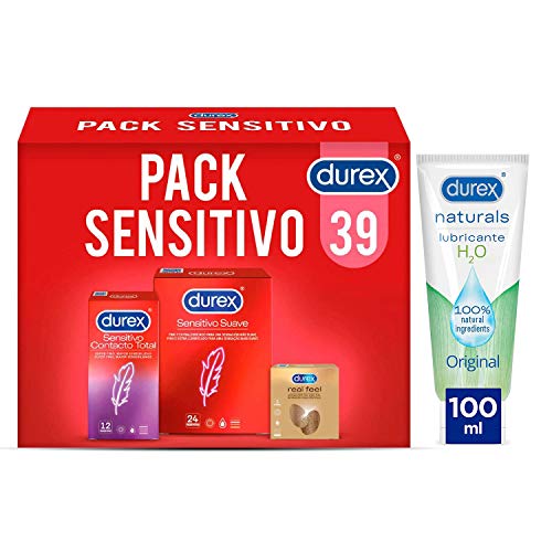 Durex Mix Pack Sensitivo 39 condones + Lubricante Naturals H2O de Base Agua 100ml