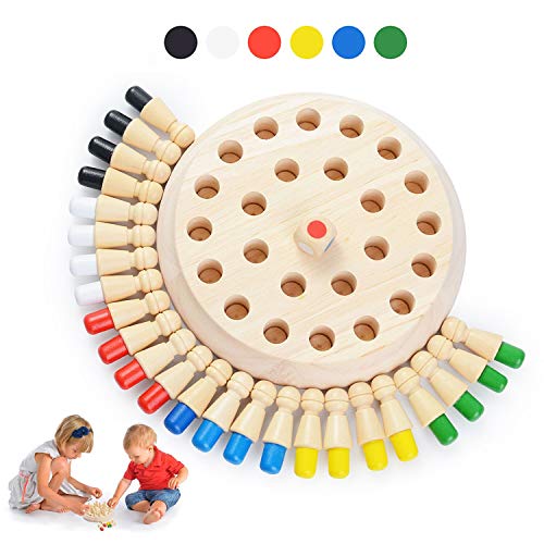 Ulikey Ajedrez Madera de Memoria para Niños, Ajedrez de Memoria Montessori de Madera, Ajedrez de Palo de Memoria, Juguetes cognitivos de Color Regalo de Cumpleaños para Niños (A)