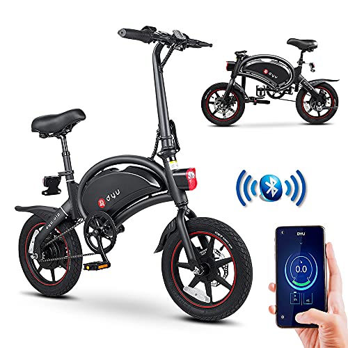 DYU Bicicleta Eléctrica Plegable,14 Pulgadas Portátil Bicicleta Eléctrica con Asistido de Pedal,E-Bike con LCD Pantalla,Inteligente Aplicación,Unisex Adulto