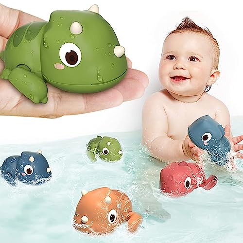 Bambebe Juguetes Baño Bebe 6-12 Meses, 6 Pack Juguete de Dinosaurio Juegos de Piscina 1 2 3 Años, Animal Bañera Relojería Juguetes para Niños, Juguetes de Baño para Bebe Bañera Flotante Niña