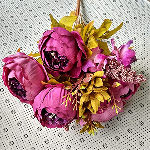 SJHQ Flor Preservada 1 unids Ramo de Novia 6 Cabezas Flores de Seda Hermosa peonía Flor casero decoración de la Boda Flor Artificial (Color : Purple)