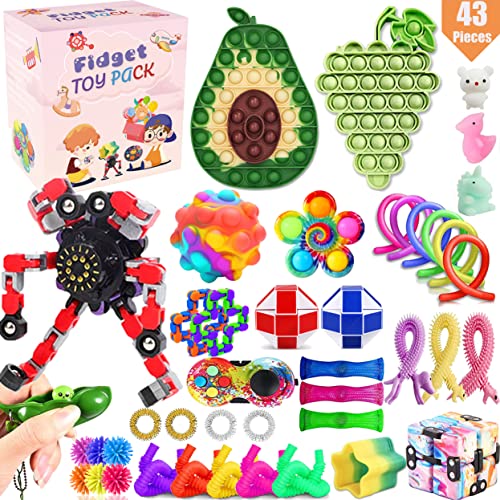 Fidget Toy Pack 43Piezas, Fidget Juguetes Antiestrés Barato para Niños y Adultos，Juguetes Alivia Estrés y la Ansiedad,Juguetes Sensoriales para Niños Adultos Fiesta Navidad Cumpleaños Aula